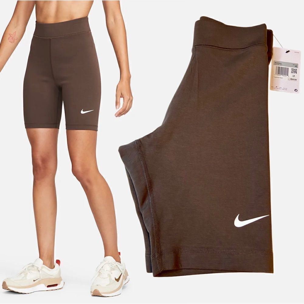 NWT Nike Women's High-Waisted 8" Biker Shorts - Dark Brown